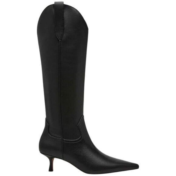 Steven New York Britt Knee High Western Boot Women's 8 Black Kitten Heel Cowboy - Picture 1 of 15
